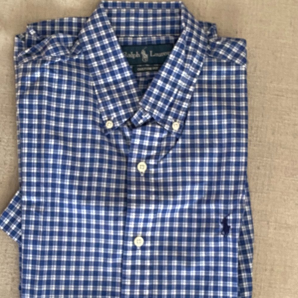 New Men's RALPH LAUREN Custom Fit SHORT sleeve Button Down Shirt Sz M